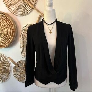 Hinge Y2K Black Silk Blazer Open Front Drape Minimalist Office Womens S